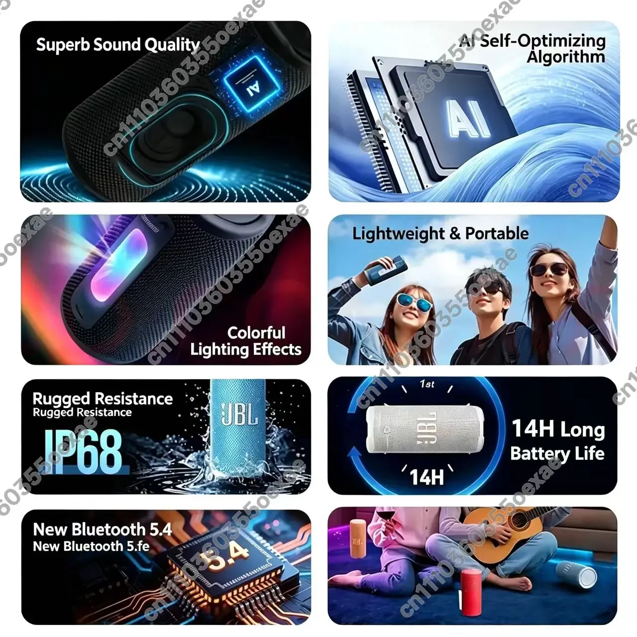 JBL GRIP Music Neon Can Bluetooth Speaker Waterproof Outdoor Portable Colorful Night Light Ambience Light Speaker