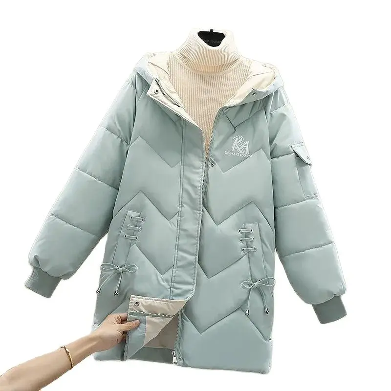 

Down Cotton-Padded Jacket Female 2023 New Women Coat Korean Medium Long Loose Thickened Hooded Down Winter Keep Warm Overcoat