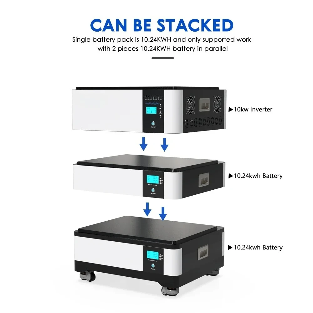 All In One 10kw Solar Inverter Stackable Module 48V 51.2V 200ah 10kwh 20kwh Lithium Ion Battery Modular Home Solar System