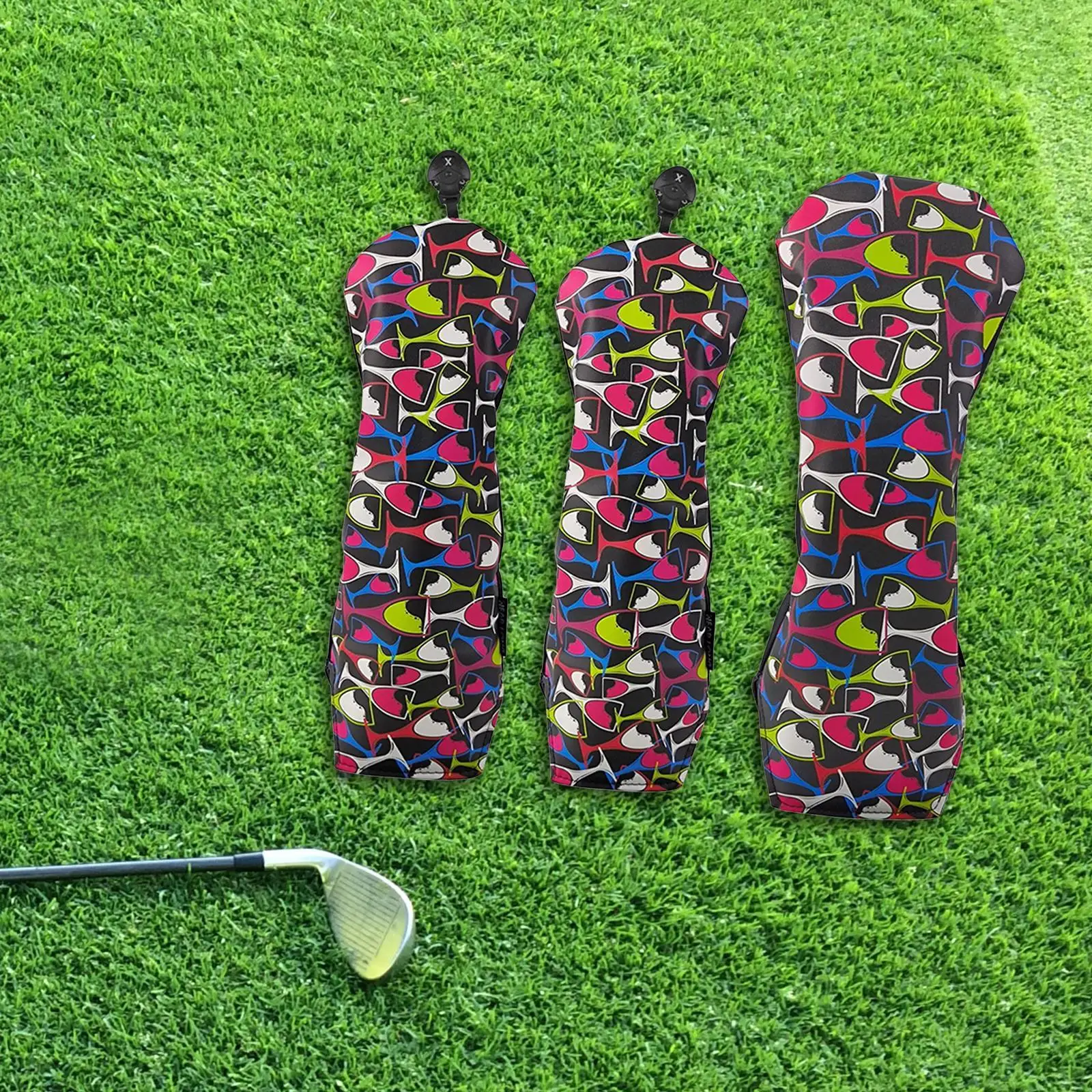 

3Pcs Golf Wood Head Covers with Interchangeable Number Tag PU Golf Shaft