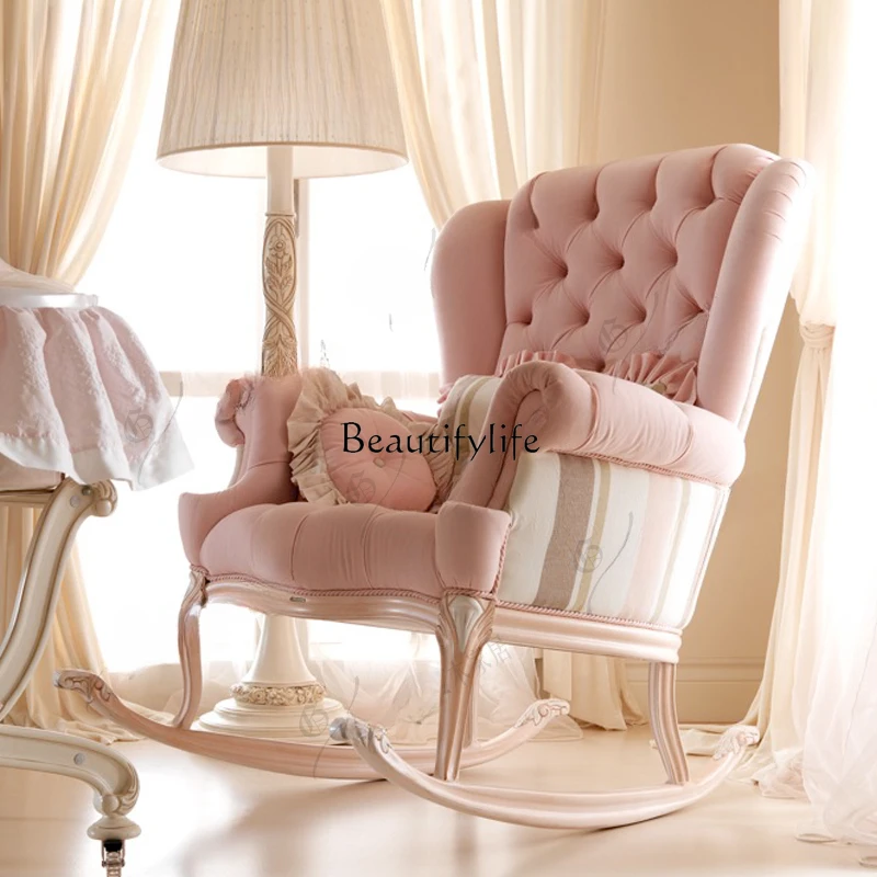 Pink Shake Solid Wood Cloth Craft Sofa Personality Single Leisure Chair