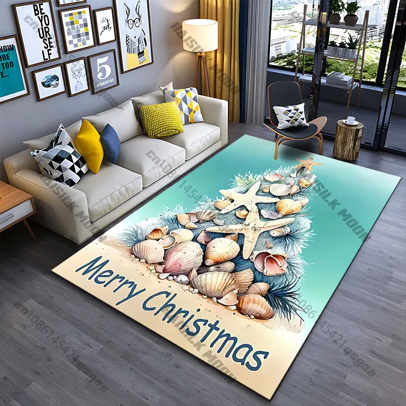 Weihnachtsbaum mit Muscheln, Teppich, Yoga, Wohnzimmer, Raumdekoration, Krabbelmatte für Kinder, Fußmatte, Teppich, Spielmatte