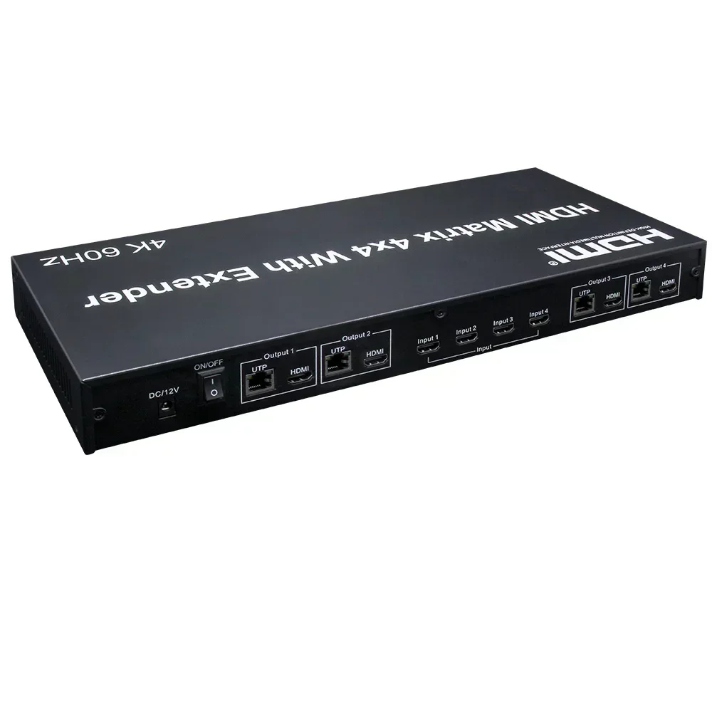 Матрица HDMI 4K, 60 Гц, 4x4 с удлинителем через Ethernet-кабель Cat5e Cat6 Rj45, видеопереключатель, разветвитель, 60 м, 120 м, приемник Rj45 опционально