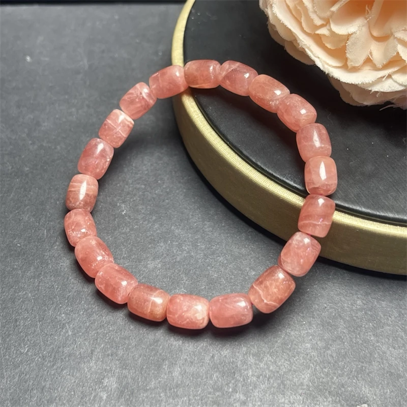 

Natural Red Lace Agate Bucket Bead Bracelet Healing Reiki Crystal Man Woman Fengshui Jewelry Birthday Gift 1pcs