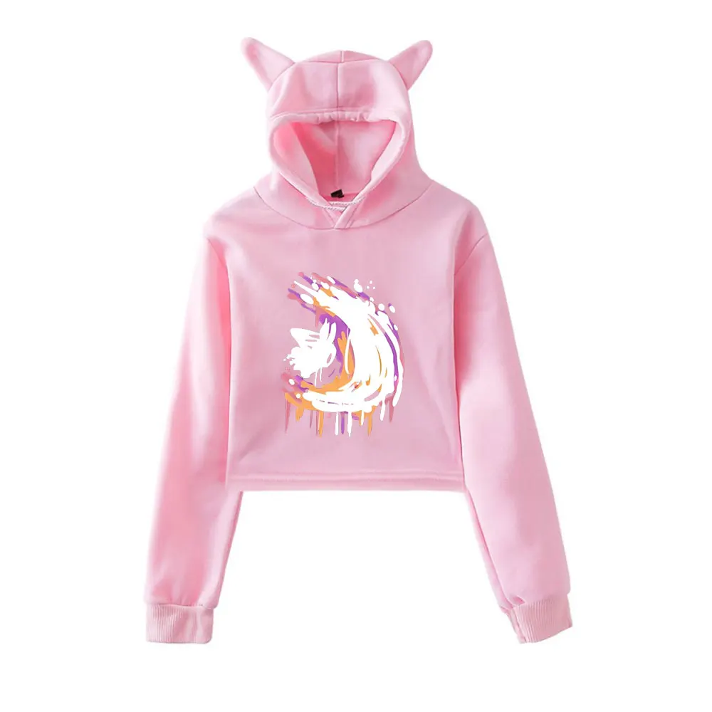 هولو نايت ميرش خمر 90s الشارع الشهير شعار هوديي هوديس بلوزات للفتيات القط الأذن المحاصيل موضة الرياضة البلوز