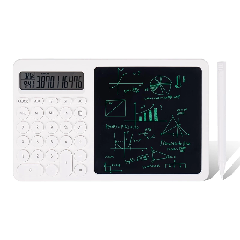 1 Piece Calculator With LCD Writing Tablet With Electronic Calendar Time Temperatures ABS 2-In-1 Desktop Standing Calculator