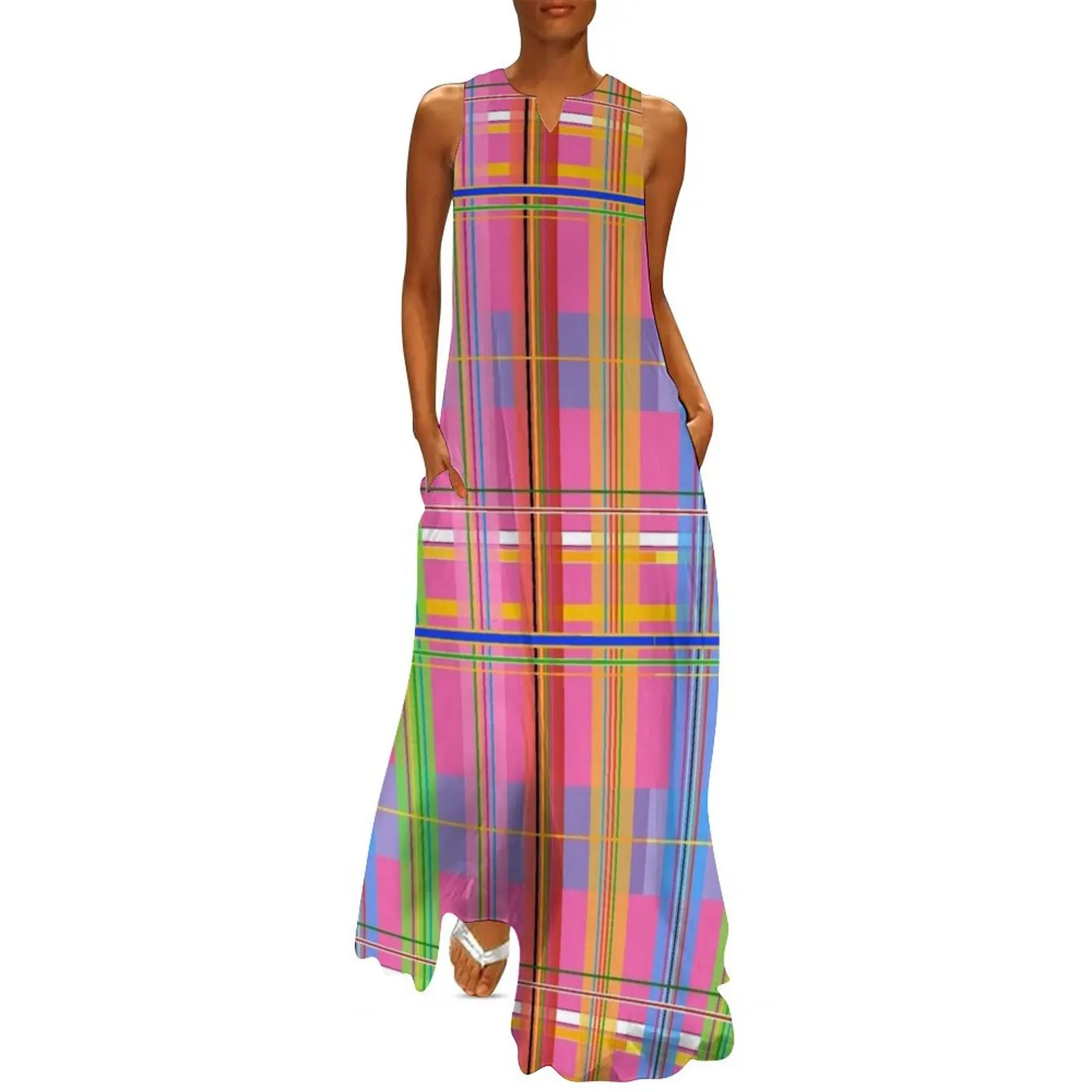 

Bright Plaid Colors Long Dress elegant chic women dresses promotion Woman fashion women's summer clothing 2025 Dress