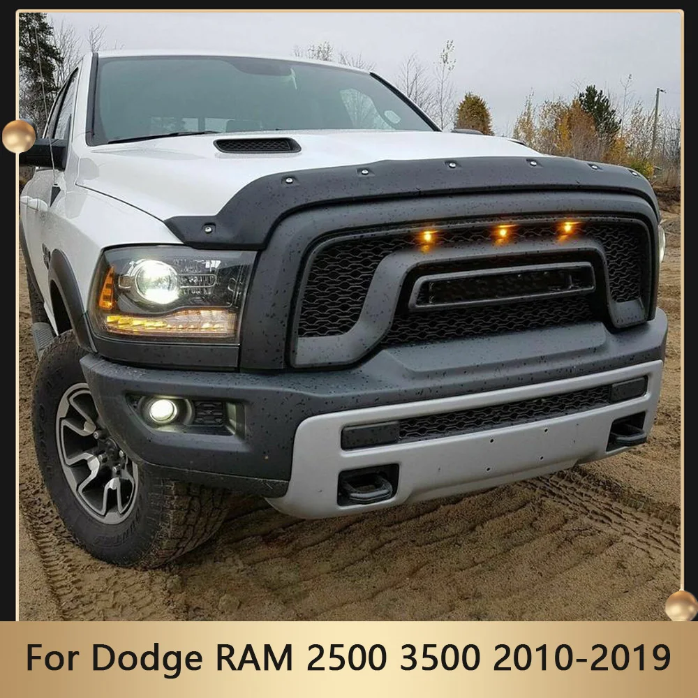 

Modification Rebel Grills For Dodge RAM 2500 3500 2010-2019 W/LED Lights&Letters Car Grilles Front Grid Bumper Hood Racing Grill