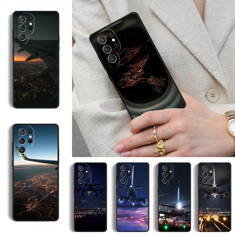Airplane Night View Plane Phone Case for Samsung Galaxy S26 S25 Ultra S24 S23 S22 S21 Plus Note 10 Bumper Cover