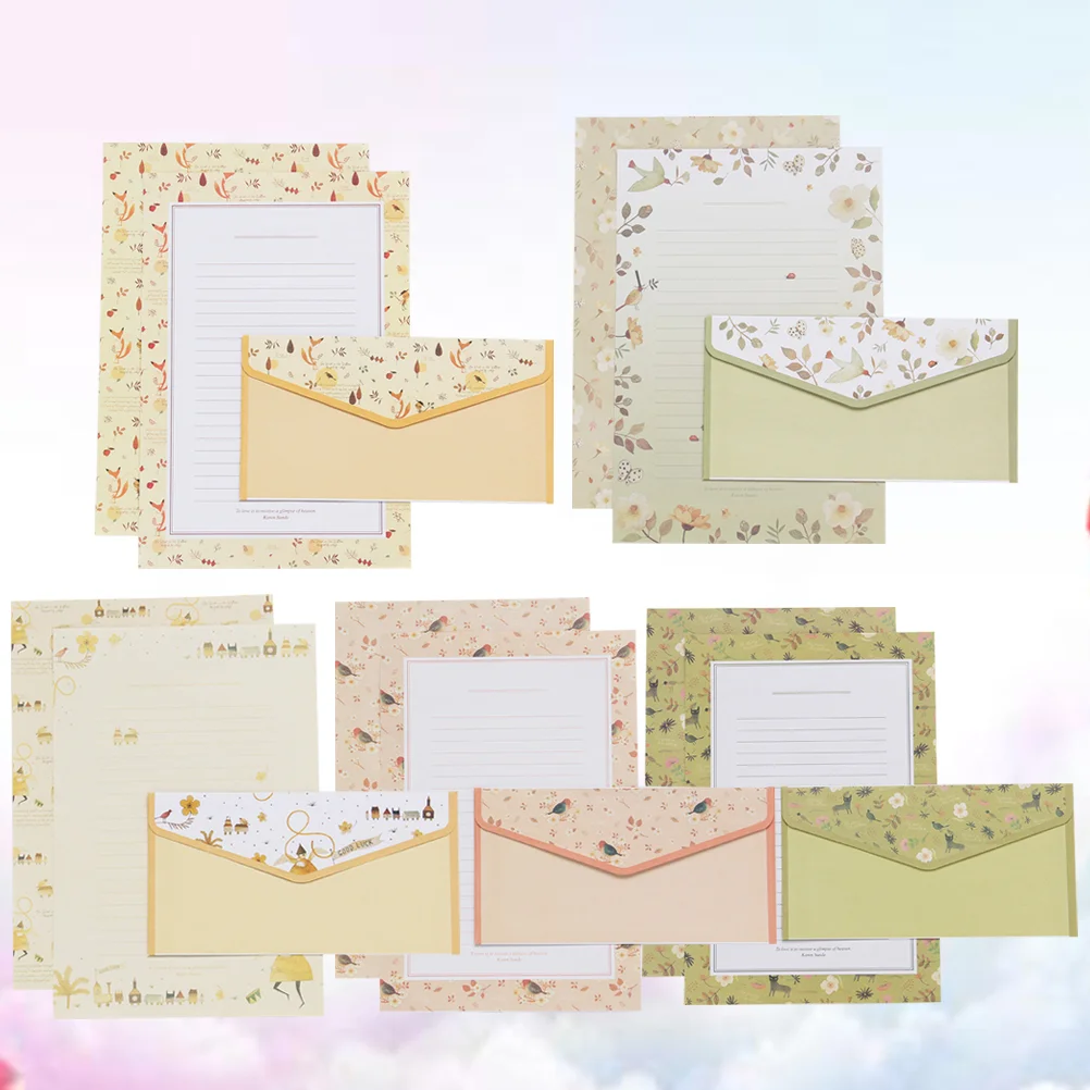 

5 Sets/45pcs Flower Printing Envelope and Letter Paper Lovely Writing Stationery Envelopes Kit School Stationery for School (15