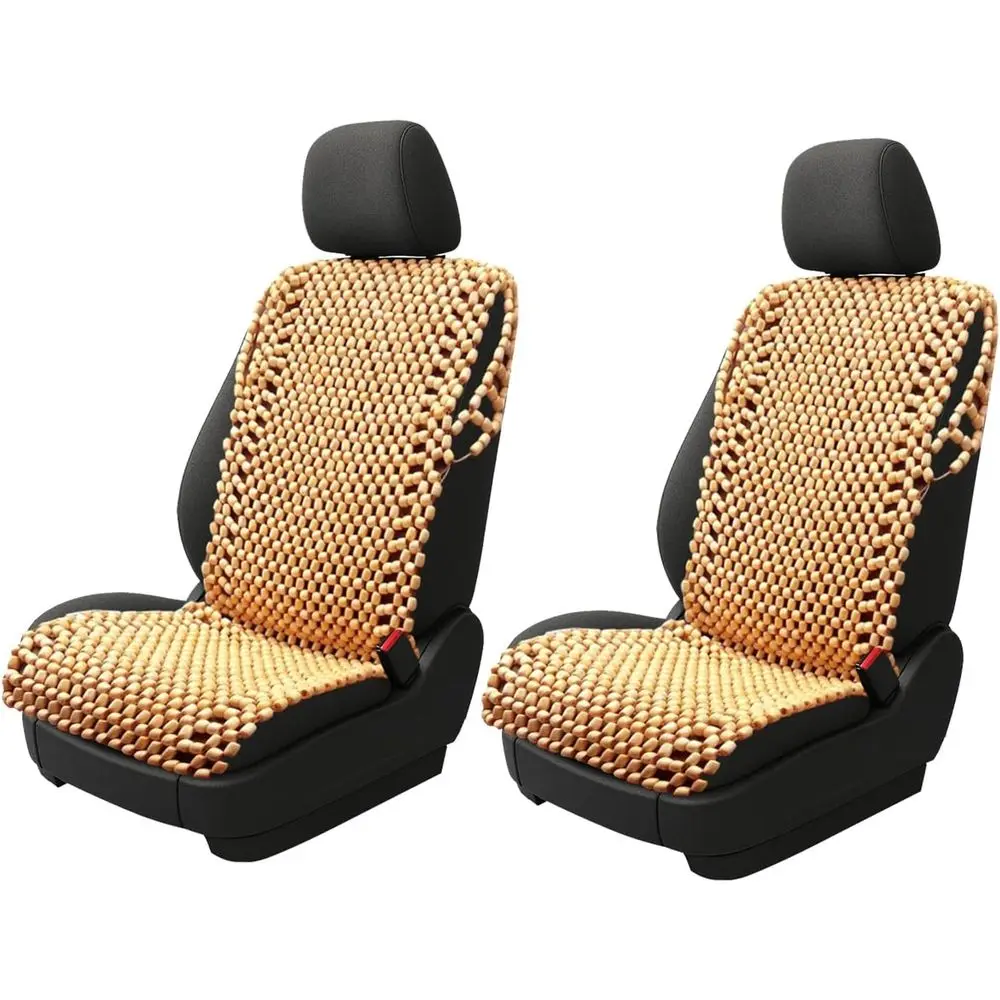

Double-Strung Breathable Wood Bead Car Seat Cover, 2-Pack with Massage and Back Support Features