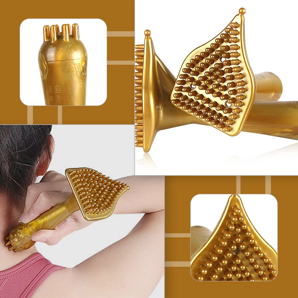 

2pcs Premium Pvc Massage Tool Golden Portable Back Neck Comb For Women Creative Pain Relief Spatula Smooth Edge Chinese Therapy