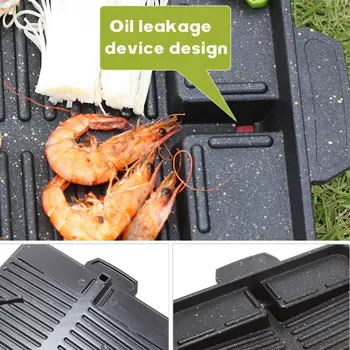 BBQ grilovací pánev 32 x 26 cm přenosná nepřilnavá vrstva butanový plynový sporák obdélníková korejská grilovací deska 8 nejlepší prodej otočit palivo - №4