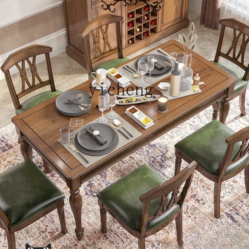 

Tqh Dining Table Solid Wood Dining Table Rectangular Household Small Apartment Dining Tables and Chairs Set
