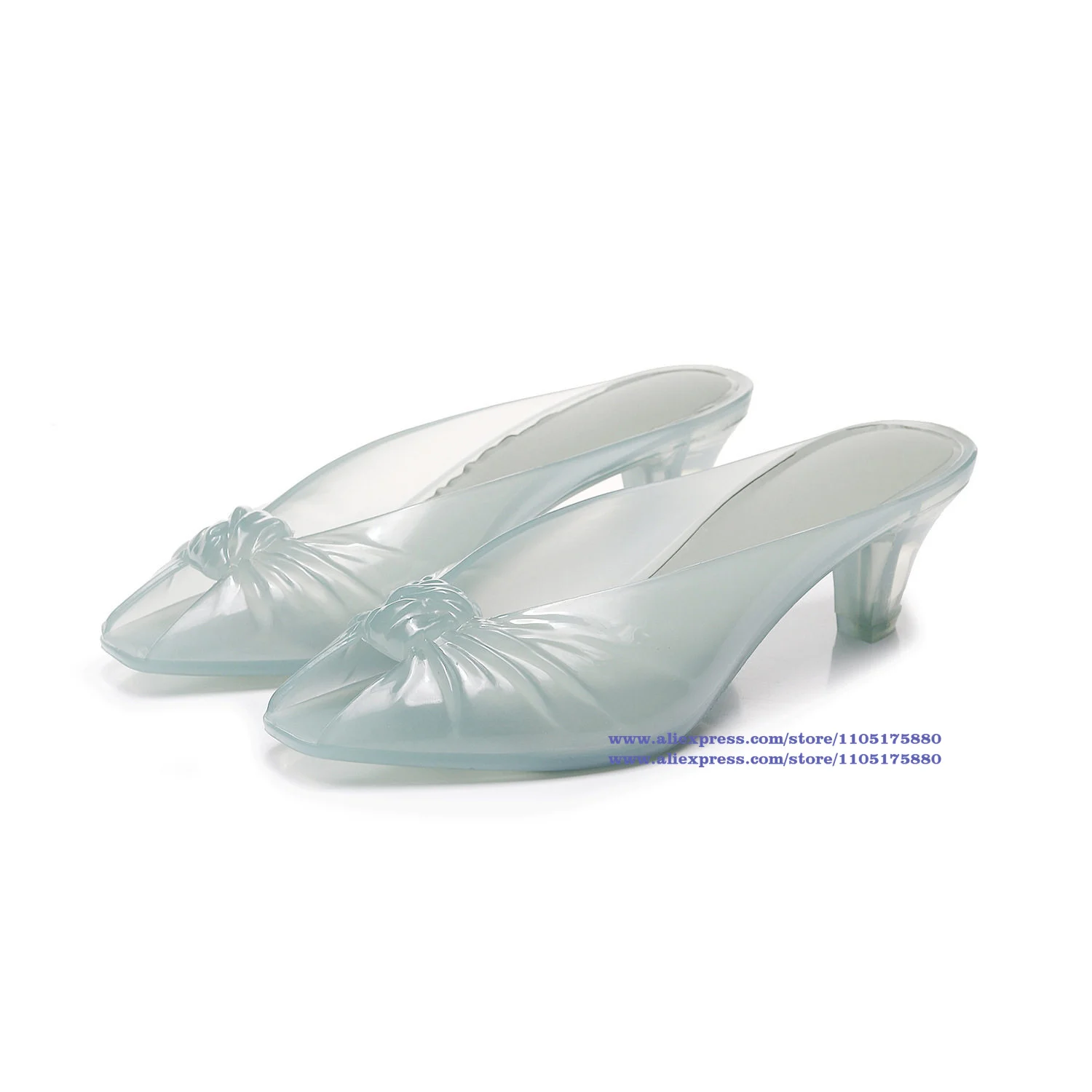Light Blue Pvc Jelly Mules Slippers Front Twist Knot Transparent Block Mid Heel Slip On Slide Sandals Sandalias De Mujer Verano