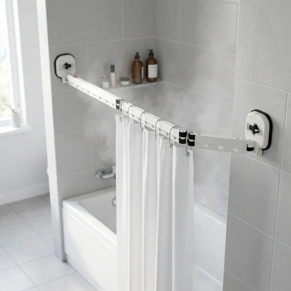 Portable Shower Divider Suction Shower Rod For Temporary Shower Area Strong Suction Grip Waterproof Construction
