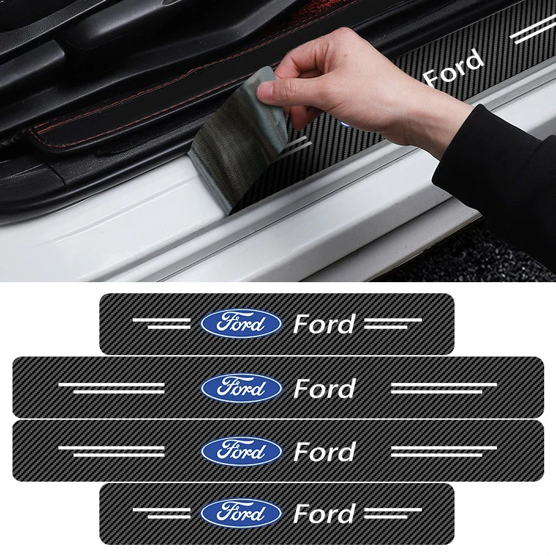 4pcs Car Door Sill Scuff Protective Stickers Carbon Fiber Auto Styling Decals For Ford Focus 2 3 MK4 Mondeo Fiesta Ecosport Kuga