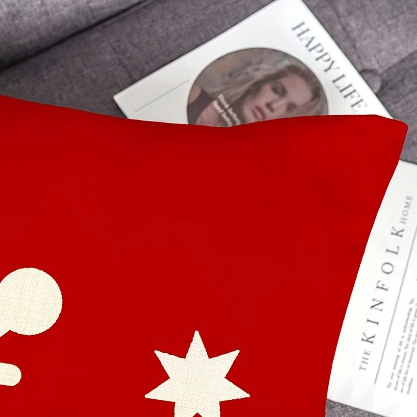 غطاء وسادة أحمر لعيد الميلاد - زخرفة جولي ندفة الثلج | ديكور عطلة الشتاء، سرير/أريكة/غرفة المعيشة #5