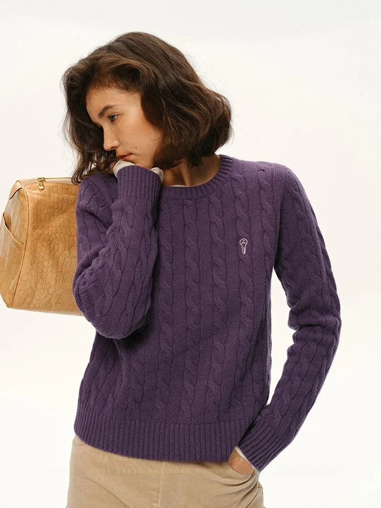 

Who TAOZI 00 Wool Knitted Sweater Women's round Ne Twist Knitwear Embroidered Slimming Classic All-Match Overhead irt