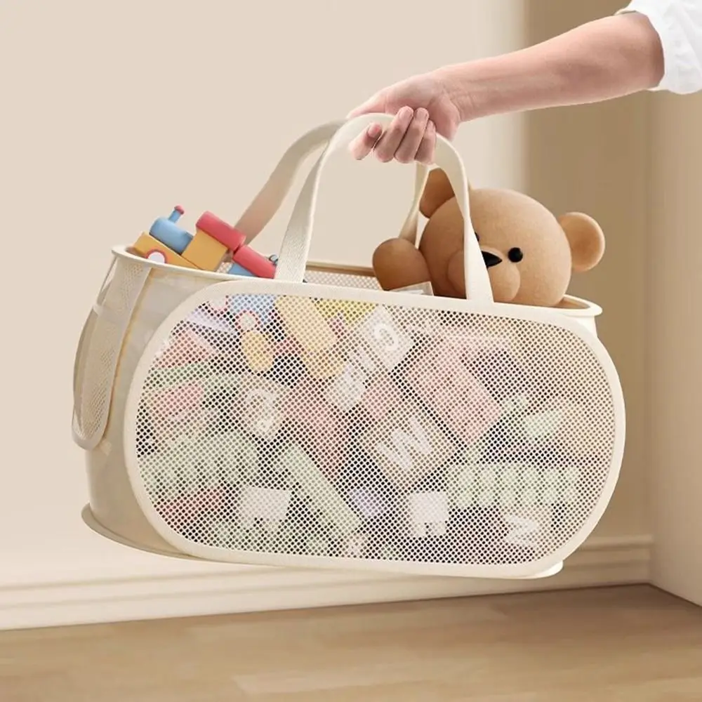 

Large Capacity Kids Toy Storage Bin Portable Mesh Folding Laundry Basket Breathable with Handle Household Storage Bag Playroom