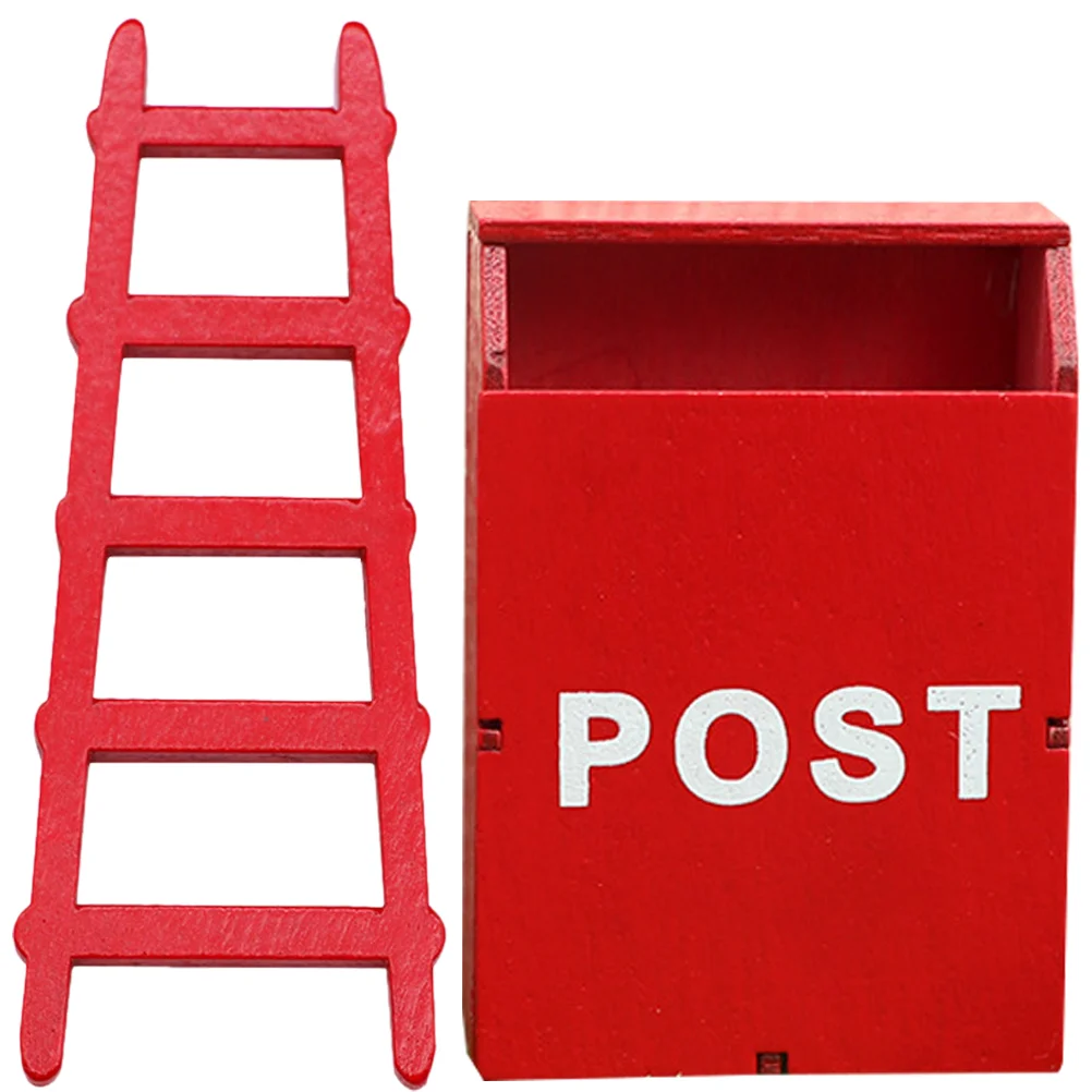 Miniture House Furniture Miniature Dollhouse Desk Christmas Decorations Micro Landscape Mailbox Ornament Red