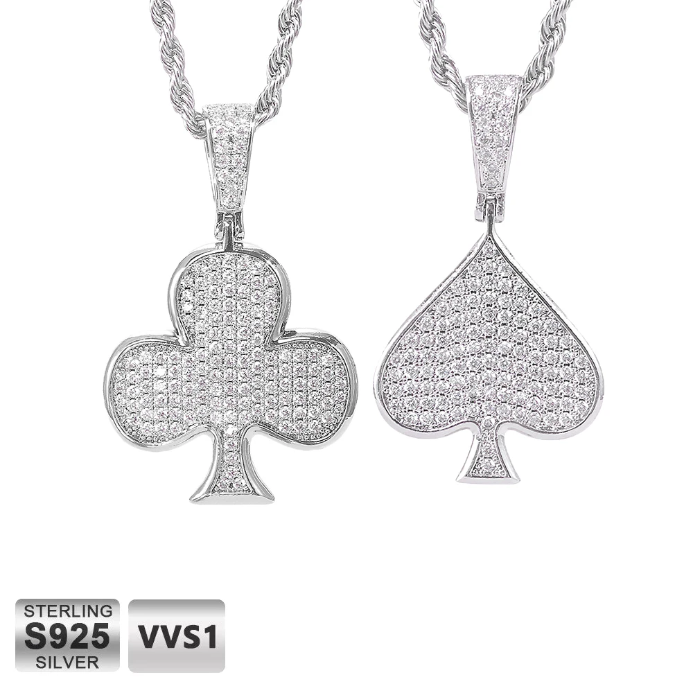 

ICEBLIGN Custom Moissanite Hearts/Clubs Pendant 925 Sterling Silver Personalized Charm Necklace Men Women