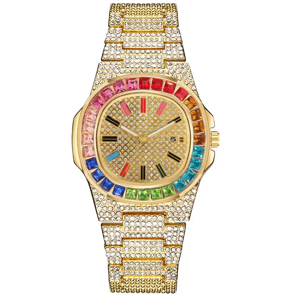 

Часы в стиле хип-хоп для мужчин, лучший бренд для женщин, роскошный новый стиль, модные наручные часы со льдом, золотые украшения, мужской подарок на день, дата, Relojes