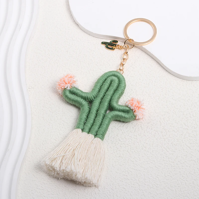 Cute Wool Keychains Lovely Cactus Desert Plant Key Rings For Women Girls Friendship Gift Handmade Handbag Decoration Jewelry