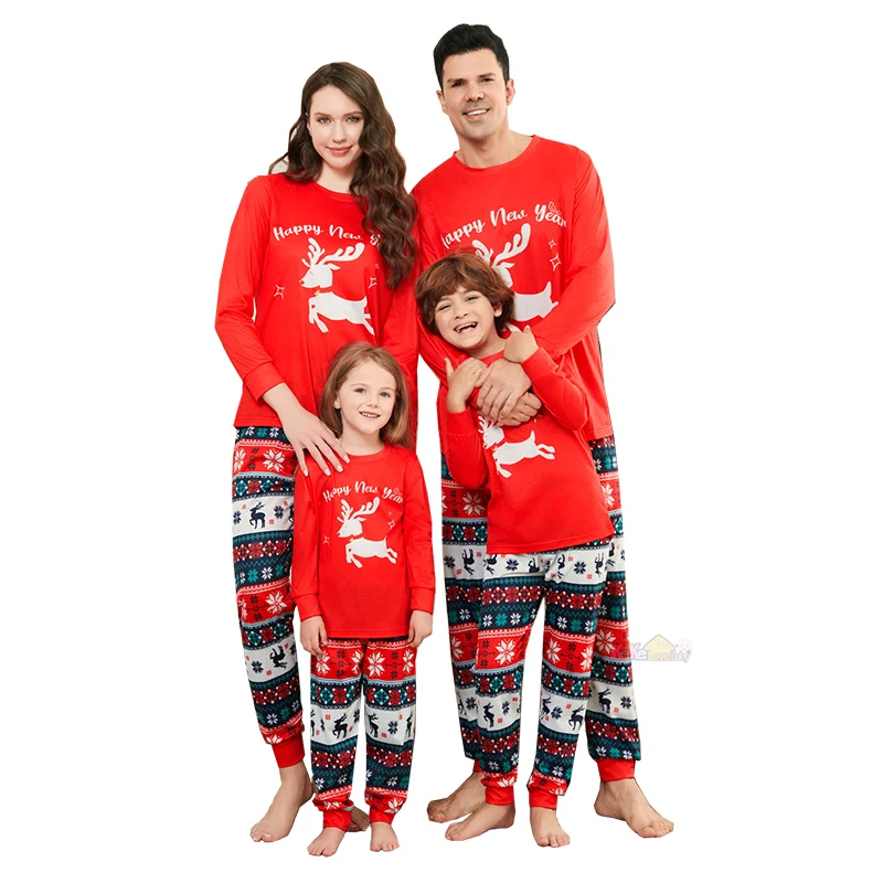 Matching Christmas Pajamas Family Outfits Sets Classic Elk Red Print Adult Dad Mother Daughter Sleepwear Clothes Look Pyjamas