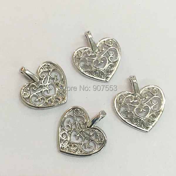 

50pcs 16*14mm Dull Silver Tone Hollow Floral Heart Charms H0262 Charms for Jewelry Making