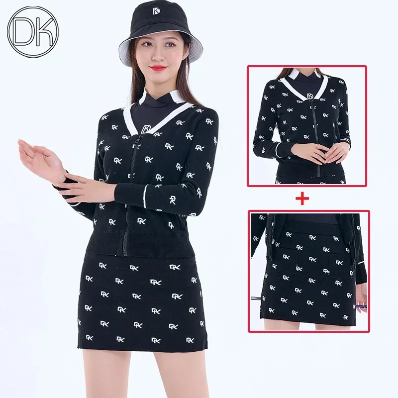 DK Korean Autumn WinterGolf Women Clothing Sets quick-drying Lady Long Sleeved T Shirt Zip Polo Shirt Slim Sport Skirt Lady Suit