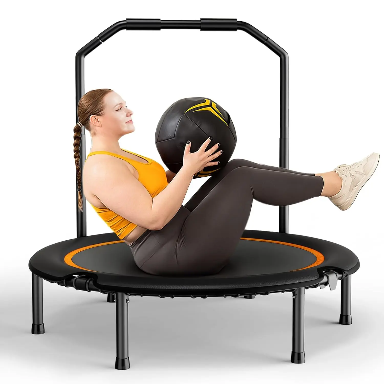 48in Foldable Rebounder Trampoline, 550lbs Capacity, Durable Bungees & Adjustable Handle, Custom