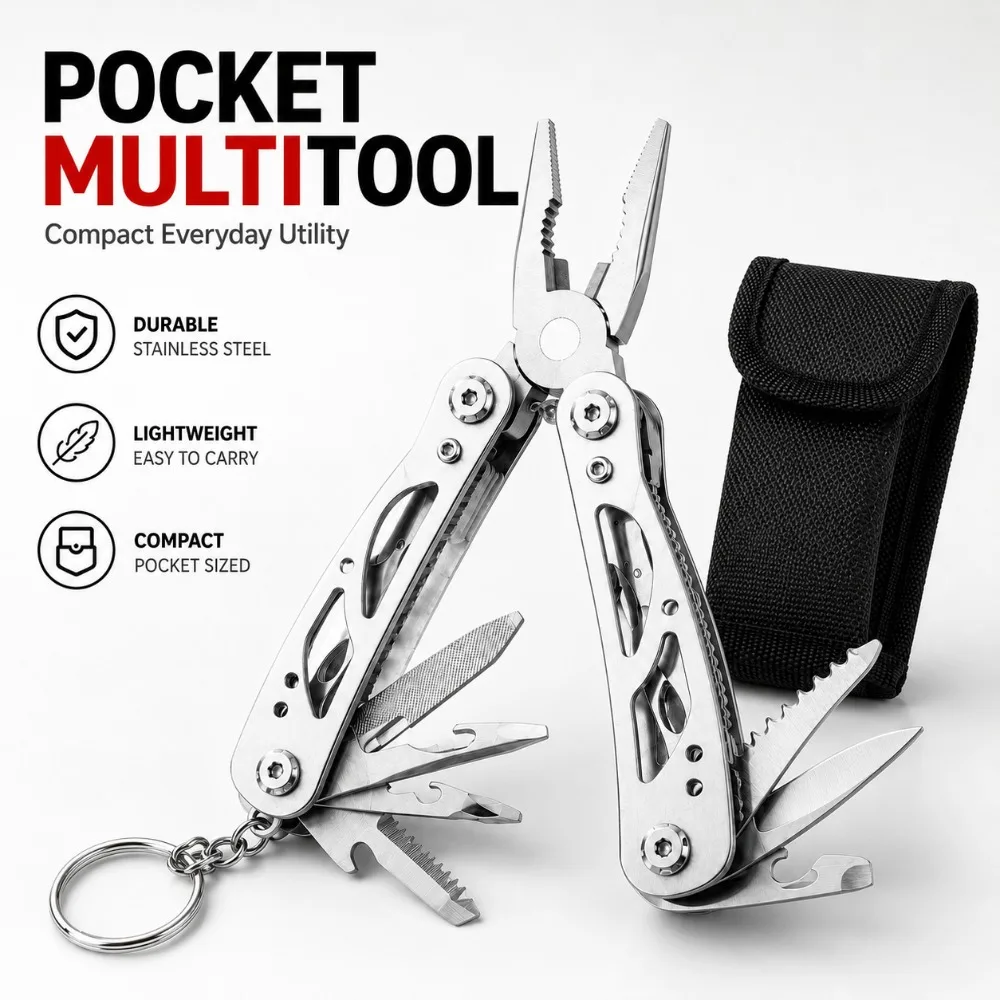 Canivete Multifuncional Dobrável com Alicate, Ferramenta de Reparo Mini Portátil para Camping, Hiking, Pesca, Viagens e Uso Diário