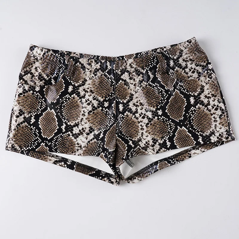 Pantalones cortos sexis de cuero Pu con estampado de serpiente, pantalones cortos tipo botín de cintura baja estilo callejero para mujer