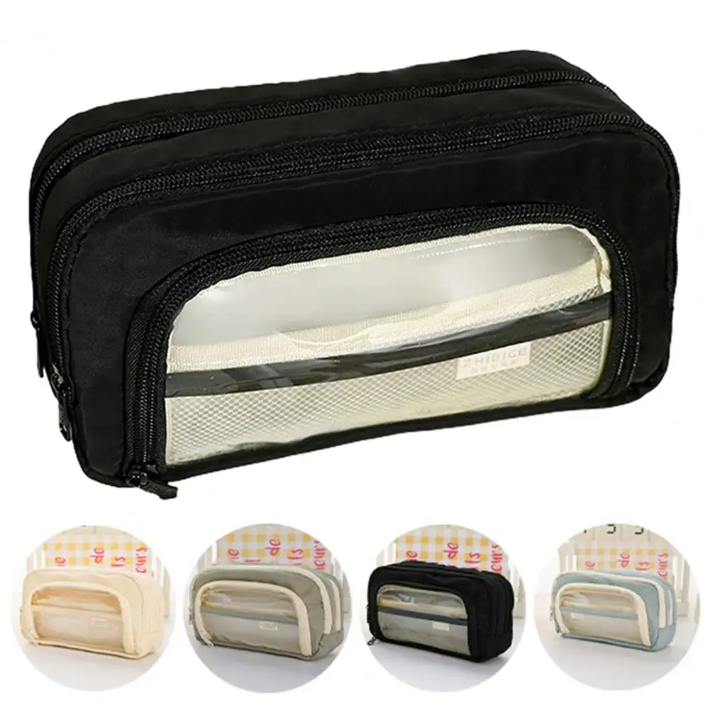 Pen Storage Pouch Window Pencil Bag Multi-pocket Window Pencil Case Capacity Stationery Organizer for Students Boys for School