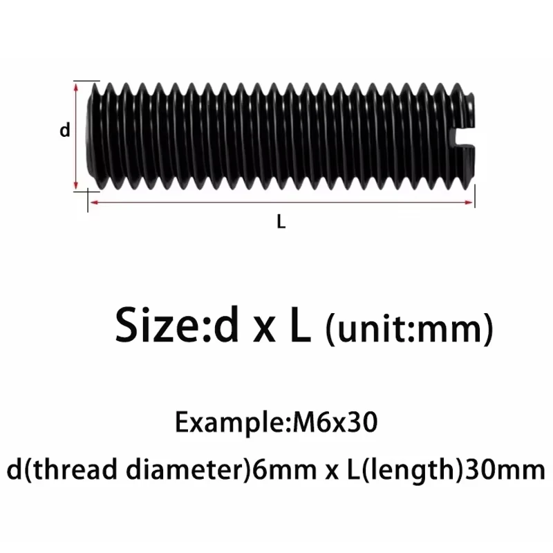 M2 M2.5 M3 M4 M5 M6 M8 Black Carbon Steel Slotted Flat Point End Set Screws Grub Screw Metric Slotted Grub Bolt