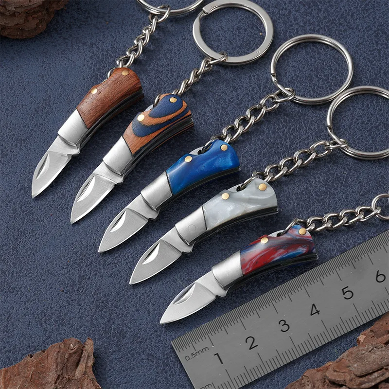 Mini Knife Wooden Handle Folding Knife Sharp EDC Self-defense Camping Tool Gift Keychain Pendant Outdoor Pocket Knive