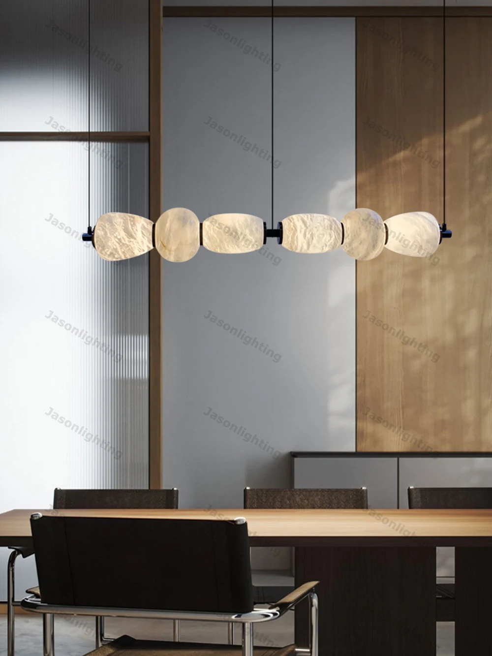 Dinning Room Linear Natural Marble Chandelier Crafted From