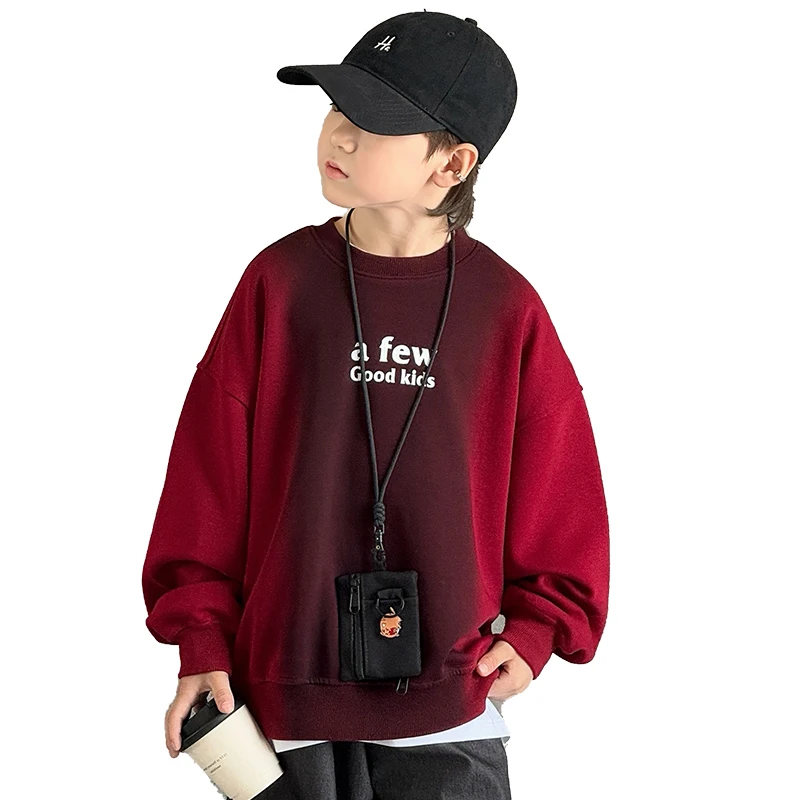 

2025 New Spring Boys Cotton Sweatshirt Fashion Children Goods Outerwear Kidswear Kids Teenager Red Color Hoodie Clothing 5-14 Y