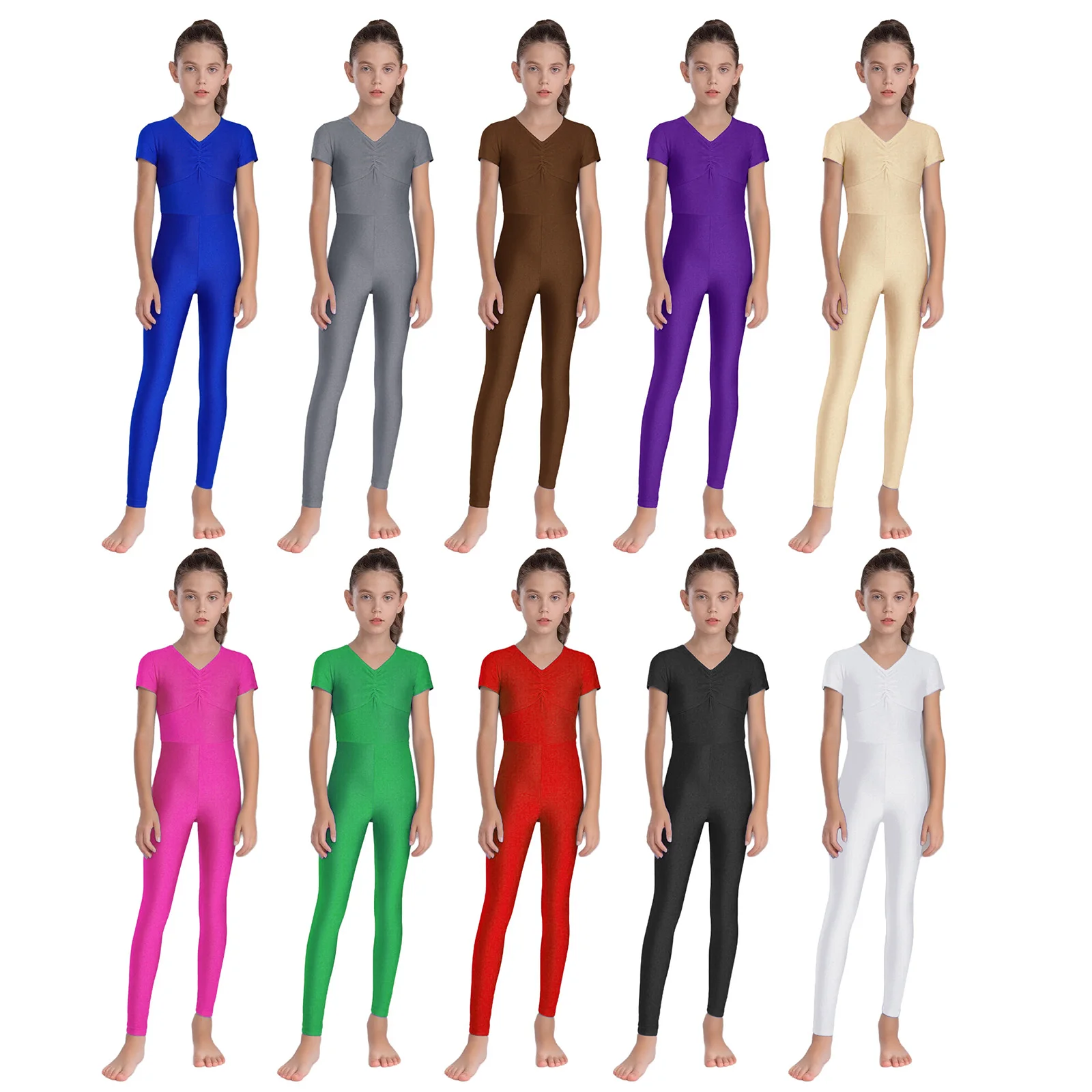 

Girls Short Sleeve Solid Zipper Stretchy Gymnastics Dance Jumpsuit Ballet Skating Acrobatics Yoga Sports Dancing Class Leotard
