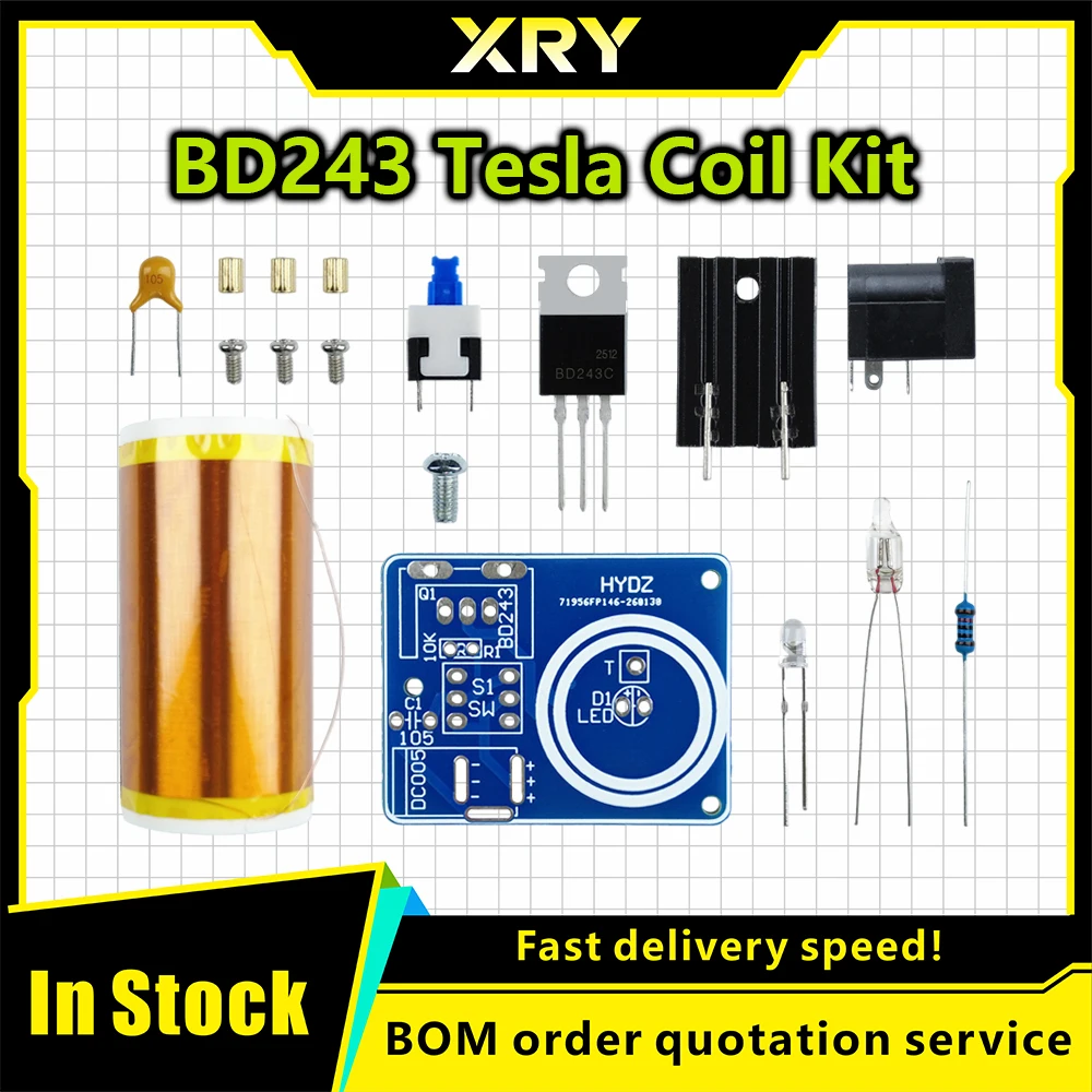 XRY BD243 Мини-набор для Тесла-катушки, комплектующие для DIY-проектов, технология световых эффектов, электроника для самостоятельной сборки, BD243C DIY модуль мини-Тесла-катушки