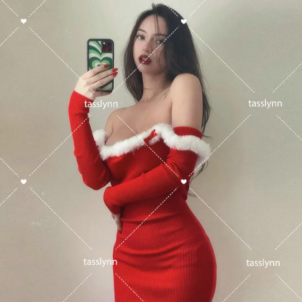 Open Back Tight Fitting Dress Sexy Halloween Costumes Red Christmas Dress Santa Claus Cosplay Costume Christmas Sheath Dress