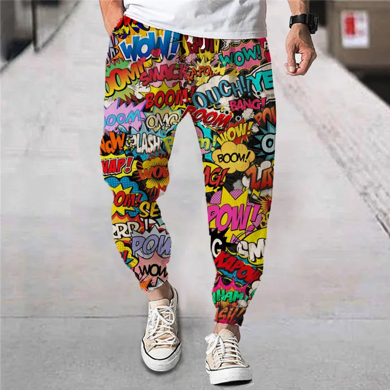 NEW MEN'S FASHION SPLICING SQUARE PRINTED CASUAL PANTS LARGE SIZE STRAIGHT LEG FASHION STRAIGHT LEG MEN'S PANTS DAILY CASUAL BRE