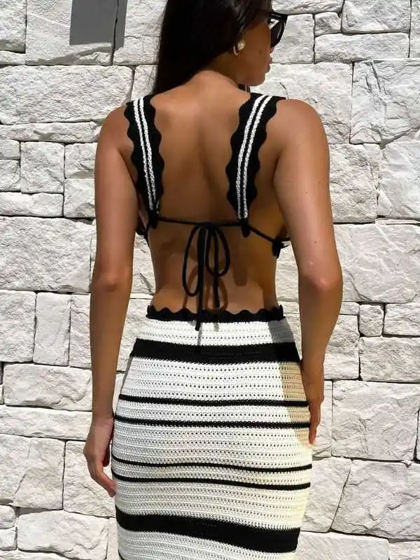 

Summer Knitted Sexy Bal Slim n Beach Skirt Sets Women's Cleanfit A-Line Sve ort Sve Thin Polyester