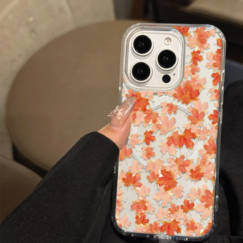 

Корейский магнитный чехол для iPhone 17 16 15 Pro Max 14 13 Pro 12 11 Plus Защита камеры для Magsafe Мужской Женский Роскошный Ins Maple