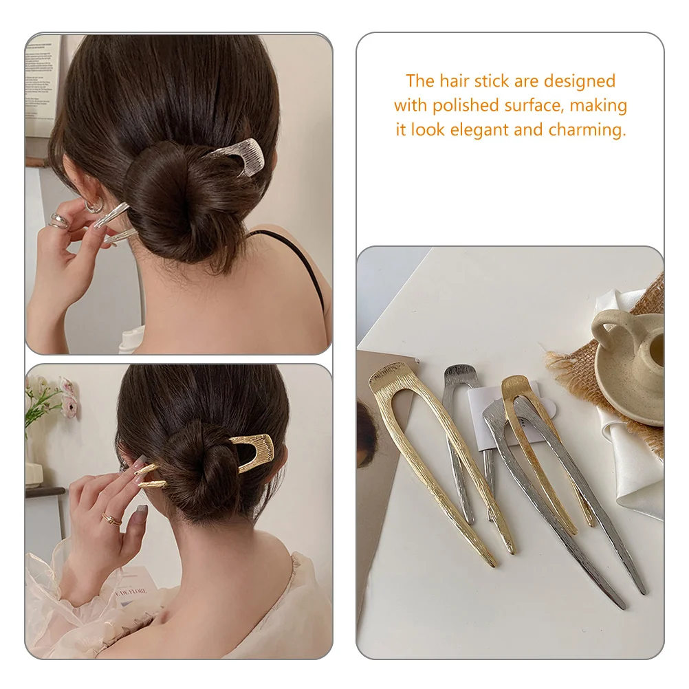 

4 Pcs Hairpin U Shaped Forks French Pins Clips Stick Bun Holder Sticks Buns U-shaped Accessories