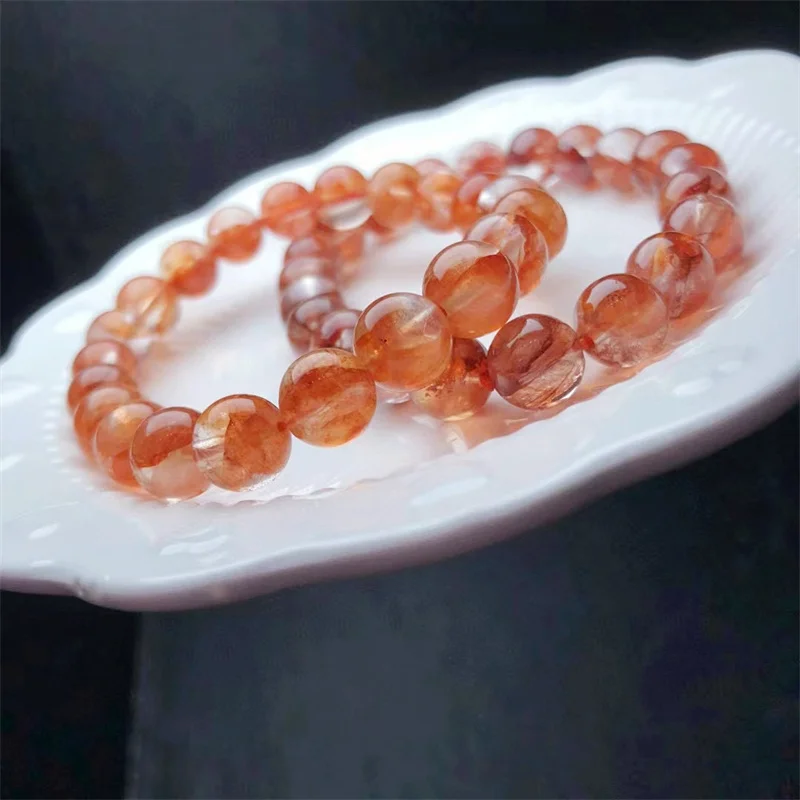 Natural Red Fire Quartz Hematoid Bracelet Jewelry For Woman Man Fengshui Healing Wealth Beads Crystal Gift 1pcs 9mm