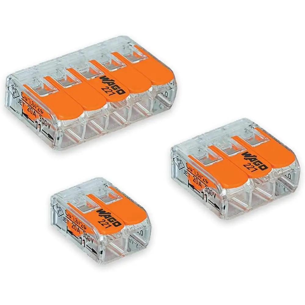 

175pc WAGO 221 Lever Nut Connector Assortment 2 Conductor 3 Conductor 5 Conductor Wire Terminals Transparent Housing UL Listed