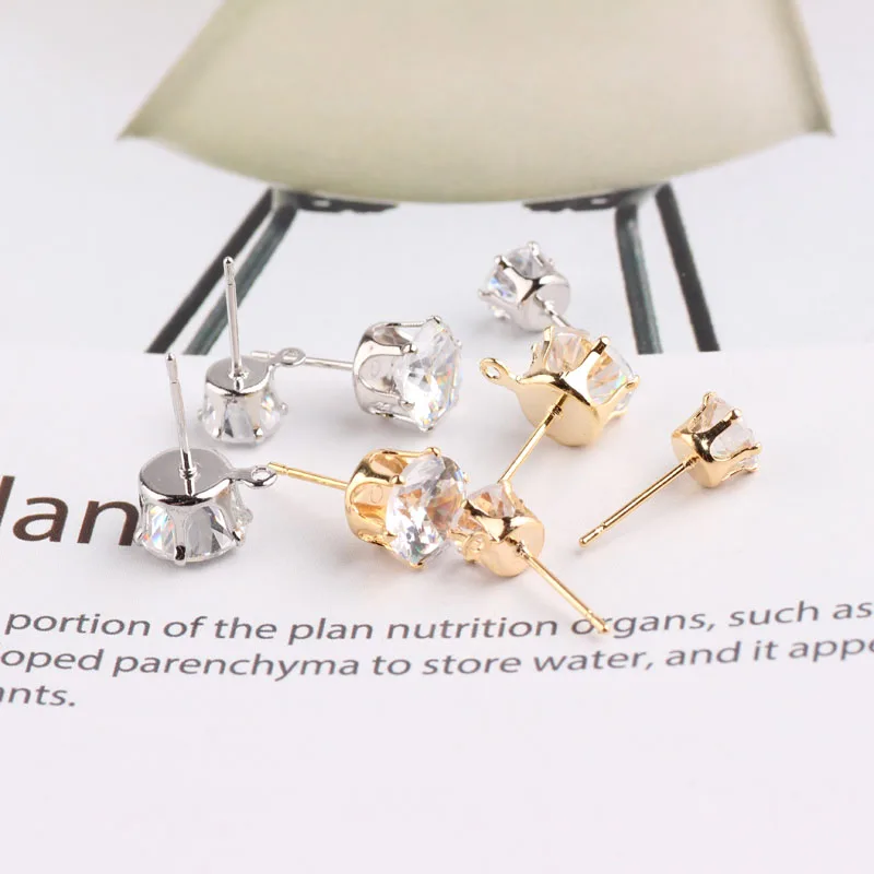 2pcs Copper-plated Gold Color Crystal Zircon Earrings With Hanging Earpins Diy Handmade Earrings Jewelry Materials Accessories