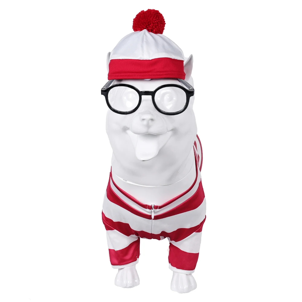 Waldo Cosplay Xmas Small Medium Dog Costume Movie Wally Roleplay Dogs Clothes Hat Fantasy Pet Puppy Disguise Halloween Outfits